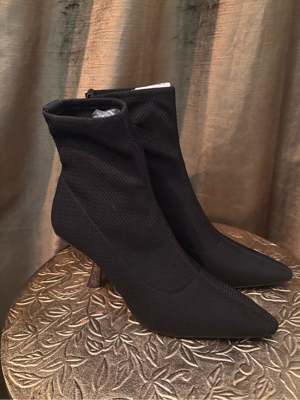 Karl Lagerfeld Black Pointed Toe Stretch Sock Ankle Boots